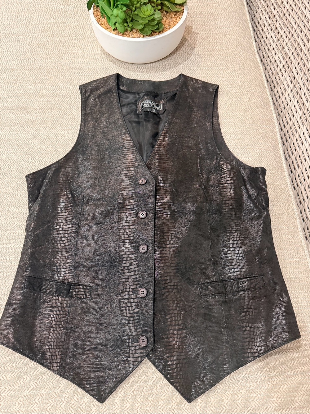 Vintage 90s Embossed Leather Lizard Women's Button Vest